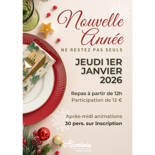 affiche repas du 1er janvier à l'Accorderie du bassin annécien