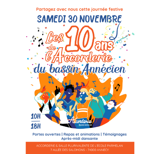 Affiche pour les 10 ans de l'accorderie du bassin annécien