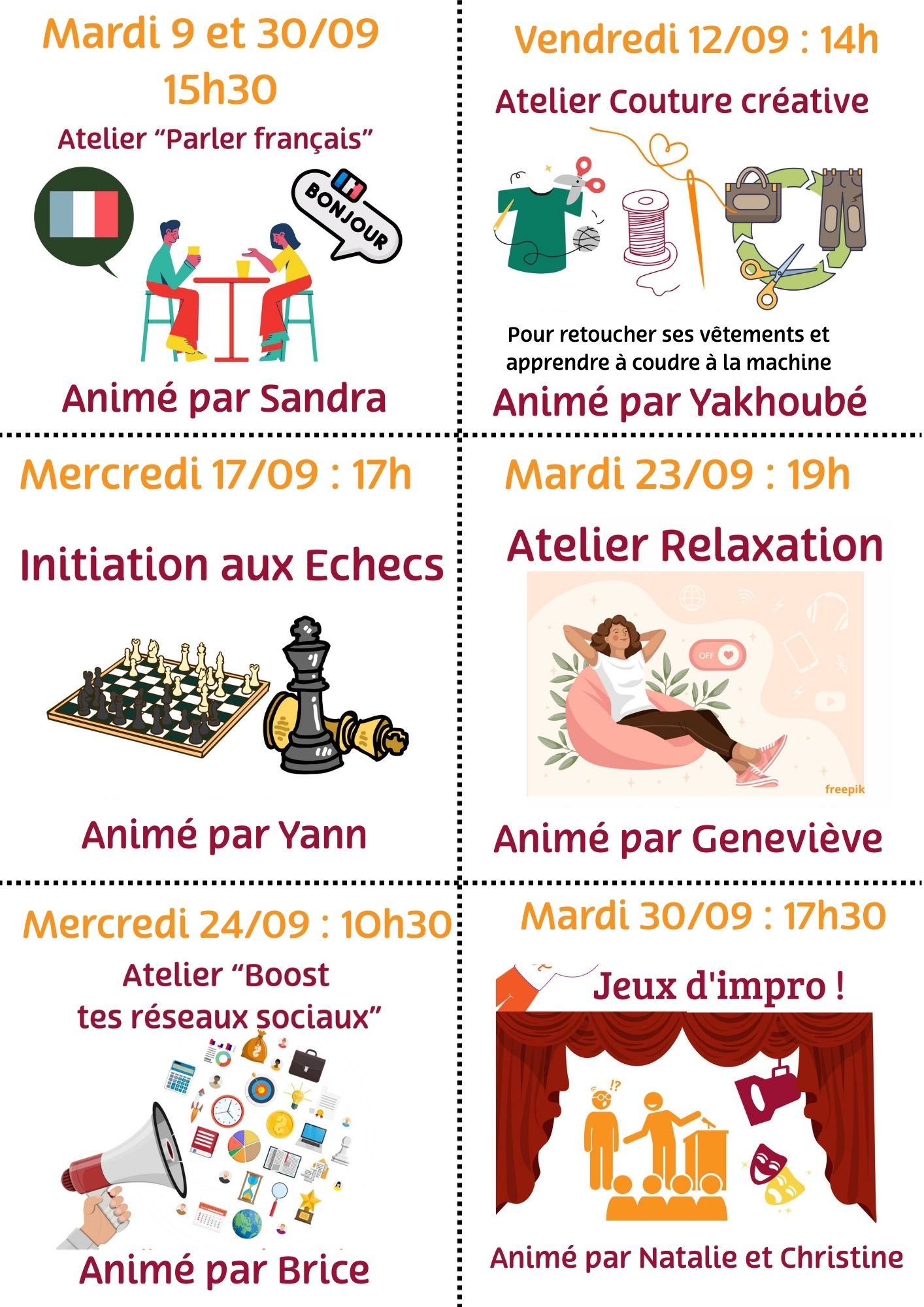 Liste des ateliers de septembre